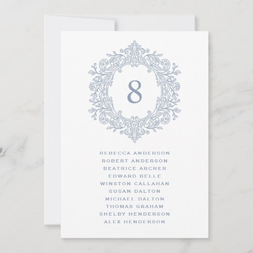 Elegant Blue Heirloom Crest Wedding Seating Card
