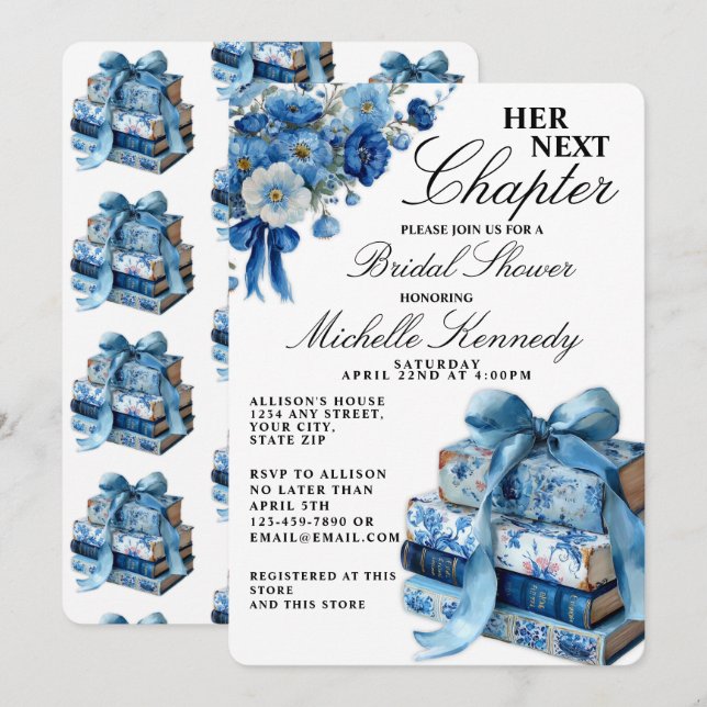 Elegant Blue Her Next Chapter Bridal Shower  Invitation (Front/Back)