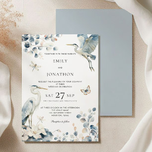 Elegant Blue Heron Foliage Wedding Invitation