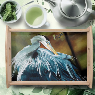 Elegant Blue Heron Wildlife Bird Nature Serving Tray