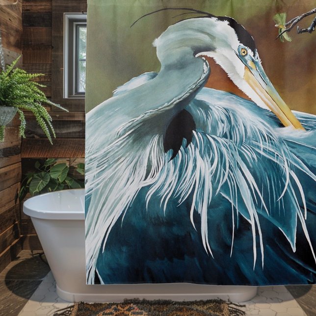 Elegant Blue Heron Wildlife Bird Nature Shower Curtain (Creator Uploaded)