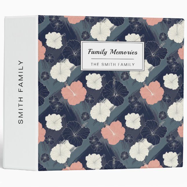 Elegant Blue Hibiscus Floral Pattern (10) 3 Ring Binder (Front/Spine)