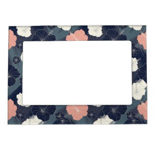 Elegant Blue Hibiscus Floral Pattern (10) Magnetic Frame