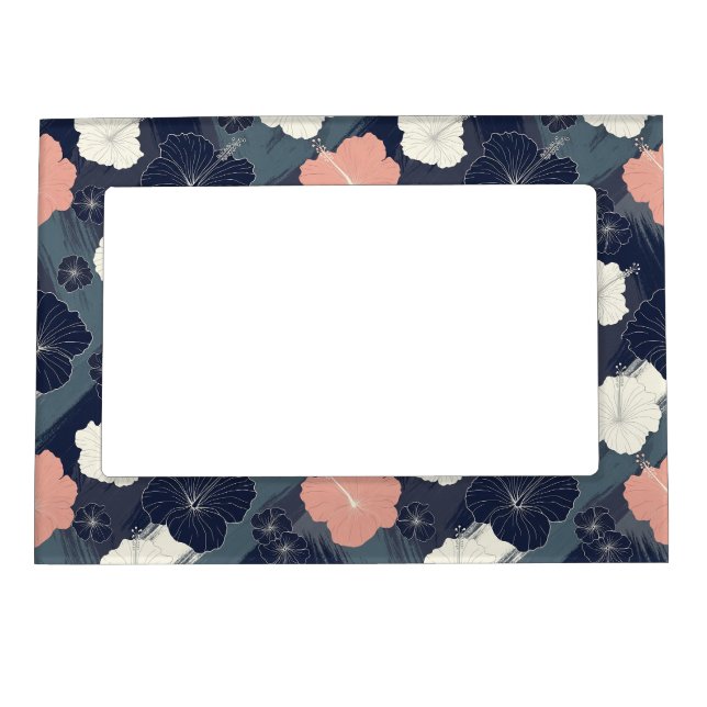 Elegant Blue Hibiscus Floral Pattern (10) Magnetic Frame (Front)