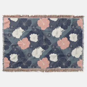 Elegant Blue Hibiscus Floral Pattern (10) Throw Blanket