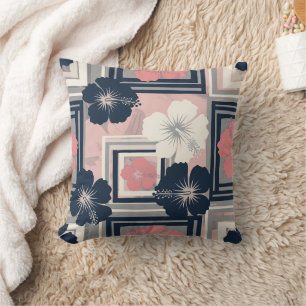 Elegant Blue Hibiscus Floral Pattern (10) Throw Pillow