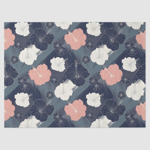 Elegant Blue Hibiscus Floral Pattern (10) Tissue Paper