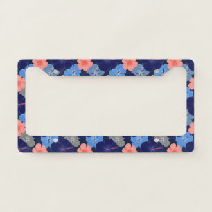 Elegant Blue Hibiscus Floral Pattern (11) License Plate Frame