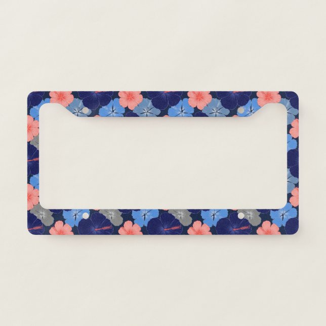 Elegant Blue Hibiscus Floral Pattern (11) License Plate Frame (Front)