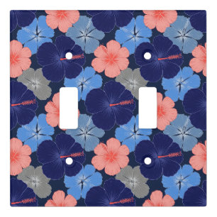 Elegant Blue Hibiscus Floral Pattern (11) Light Switch Cover