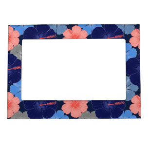 Elegant Blue Hibiscus Floral Pattern (11) Magnetic Frame