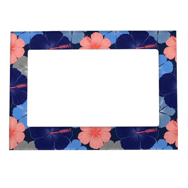 Elegant Blue Hibiscus Floral Pattern (11) Magnetic Frame (Front)