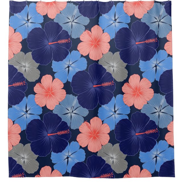 Elegant Blue Hibiscus Floral Pattern (11) Shower Curtain (Front)