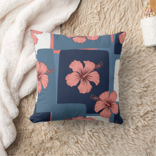 Elegant Blue Hibiscus Floral Pattern (11) Throw Pillow