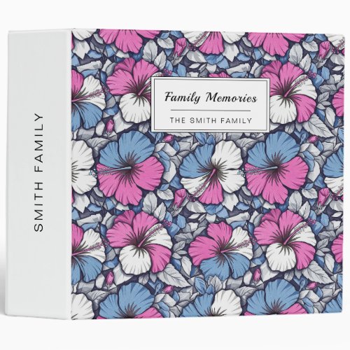 Elegant Blue Hibiscus Floral Pattern (12) 3 Ring Binder
