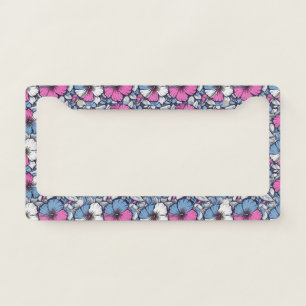 Elegant Blue Hibiscus Floral Pattern (12) License Plate Frame