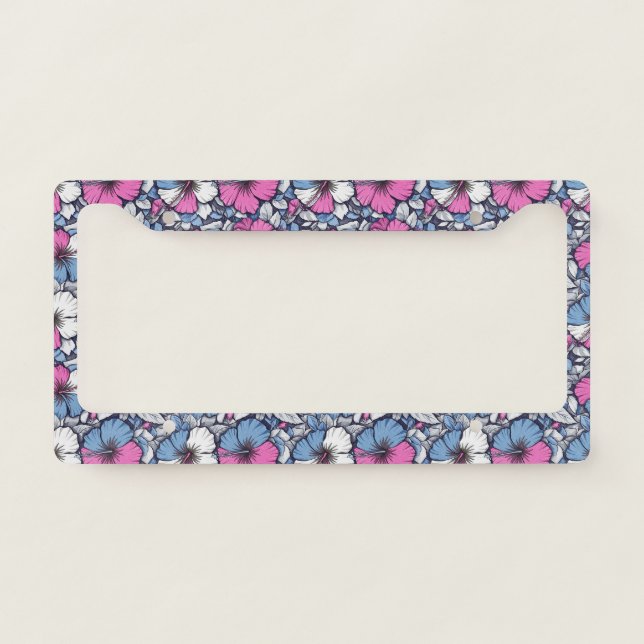 Elegant Blue Hibiscus Floral Pattern (12) License Plate Frame (Front)