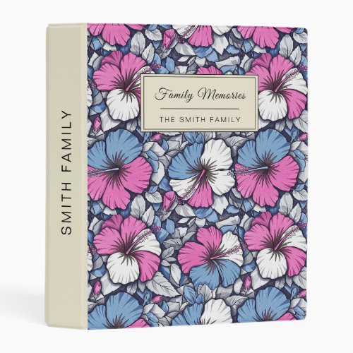 Elegant Blue Hibiscus Floral Pattern (12) Mini Binder