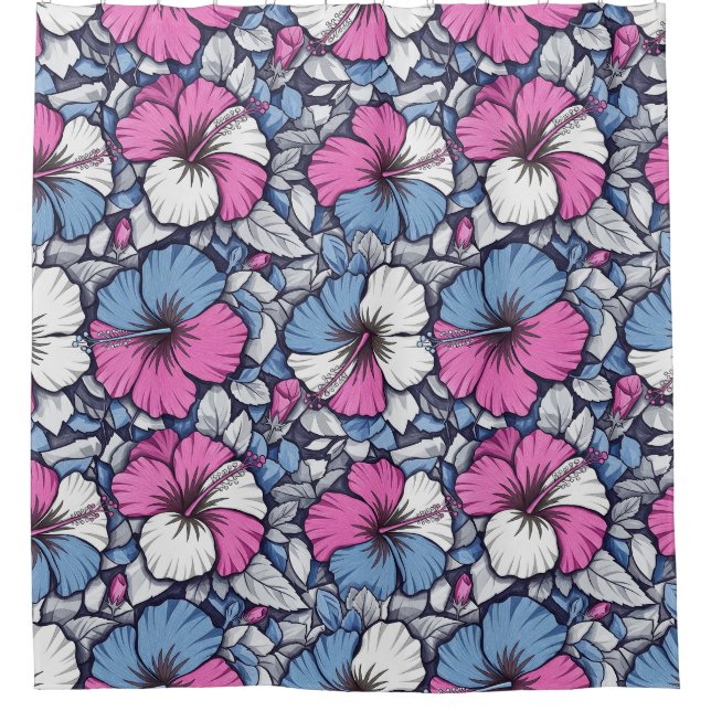 Elegant Blue Hibiscus Floral Pattern (12) Shower Curtain (Front)