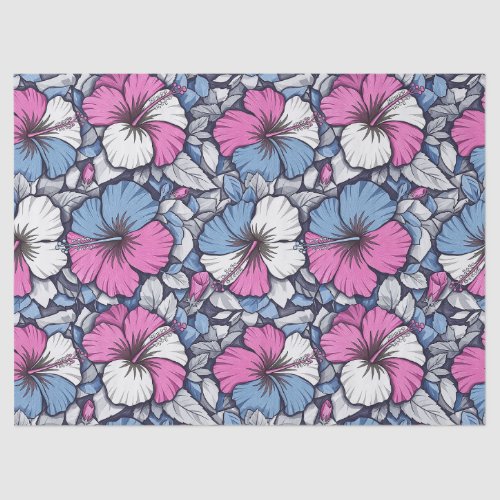 Elegant Blue Hibiscus Floral Pattern (12) Tissue Paper