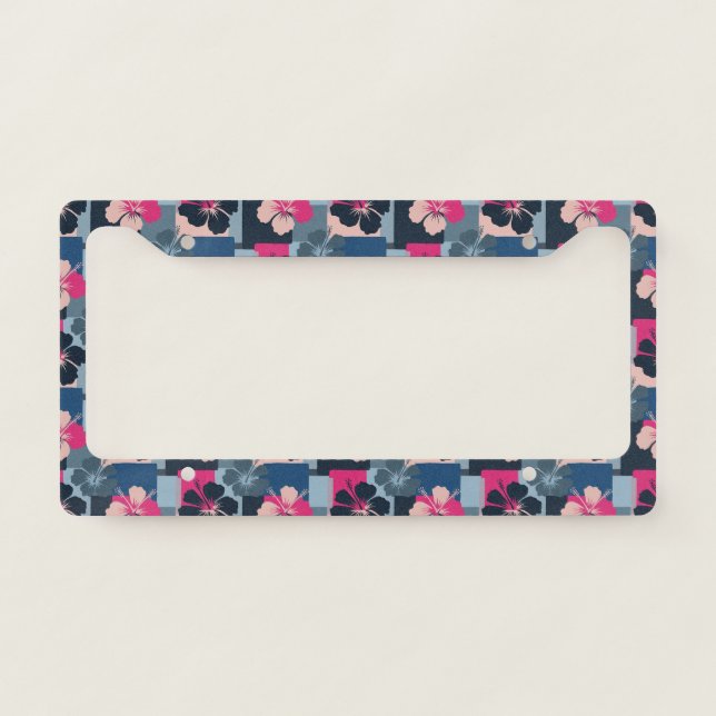 Elegant Blue Hibiscus Floral Pattern (13) License Plate Frame (Front)