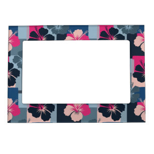 Elegant Blue Hibiscus Floral Pattern (13) Magnetic Frame