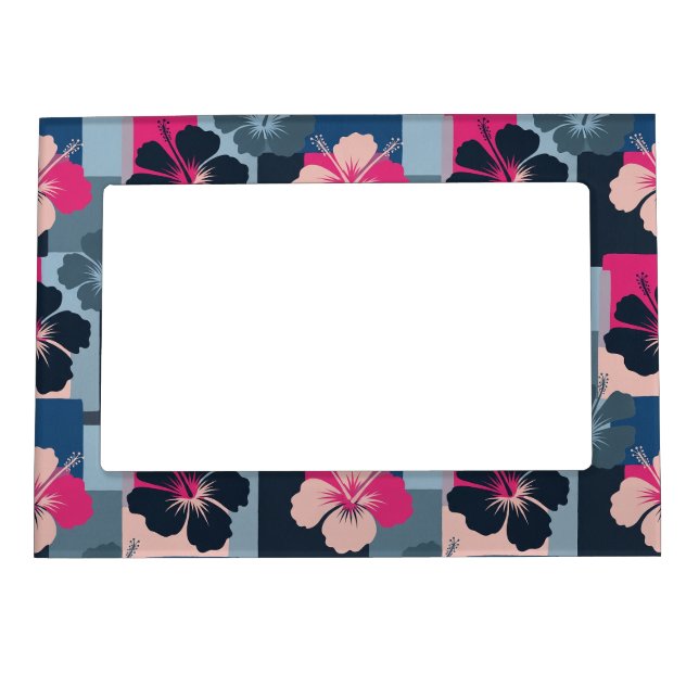 Elegant Blue Hibiscus Floral Pattern (13) Magnetic Frame (Front)