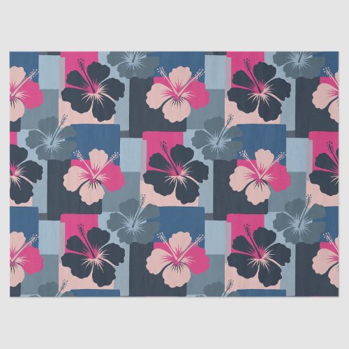 Elegant Blue Hibiscus Floral Pattern (13) Tissue Paper