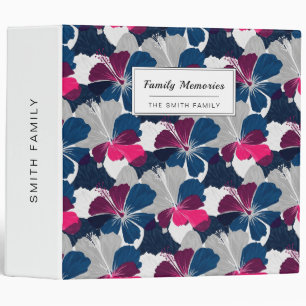 Elegant Blue Hibiscus Floral Pattern (14) 3 Ring Binder