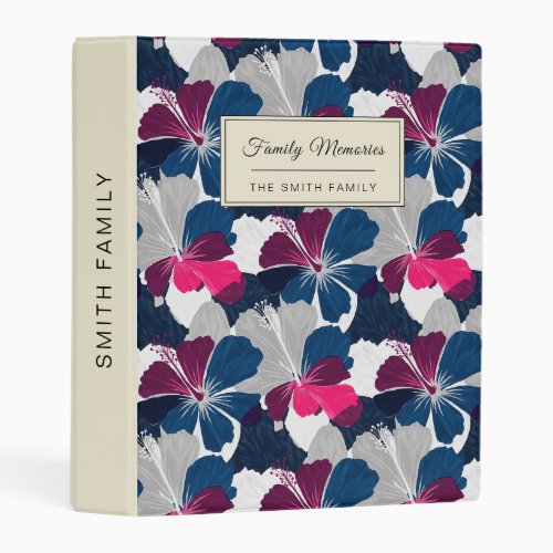 Elegant Blue Hibiscus Floral Pattern (14) Mini Binder