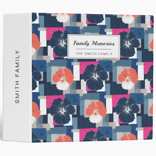 Elegant Blue Hibiscus Floral Pattern (1) 3 Ring Binder (Front/Spine)