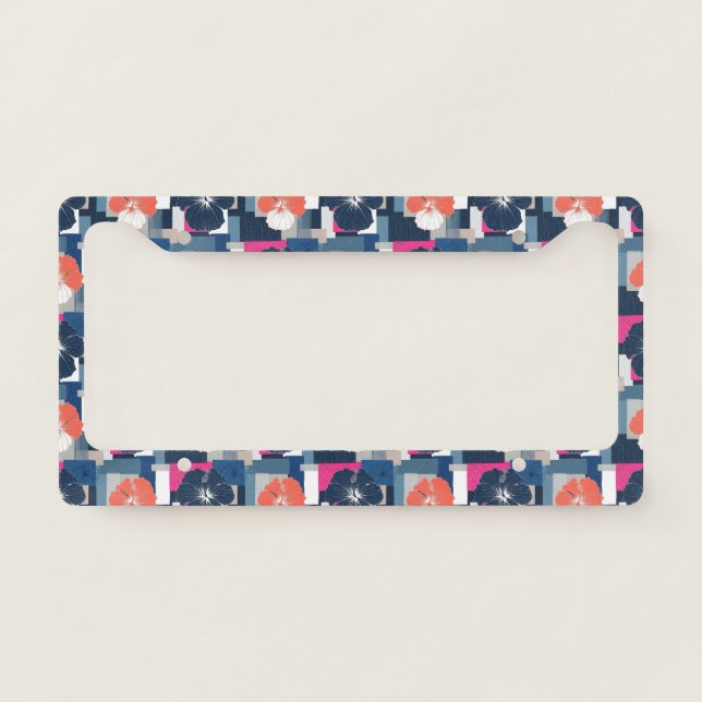 Elegant Blue Hibiscus Floral Pattern (1) License Plate Frame (Front)