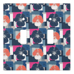 Elegant Blue Hibiscus Floral Pattern (1) Light Switch Cover