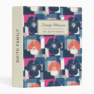Elegant Blue Hibiscus Floral Pattern (1) Mini Binder