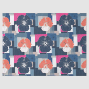 Elegant Blue Hibiscus Floral Pattern (1) Tissue Paper