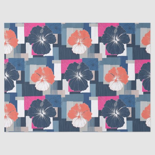 Elegant Blue Hibiscus Floral Pattern (1) Tissue Paper