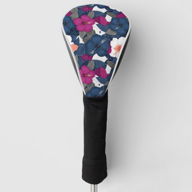 Elegant Blue Hibiscus Floral Pattern (2) Golf Head Cover (Front)