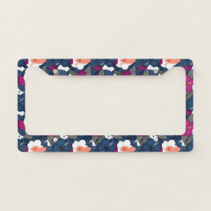 Elegant Blue Hibiscus Floral Pattern (2) License Plate Frame
