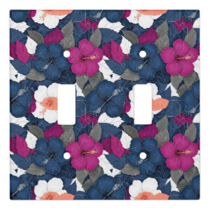 Elegant Blue Hibiscus Floral Pattern (2) Light Switch Cover