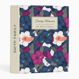 Elegant Blue Hibiscus Floral Pattern (2) Mini Binder