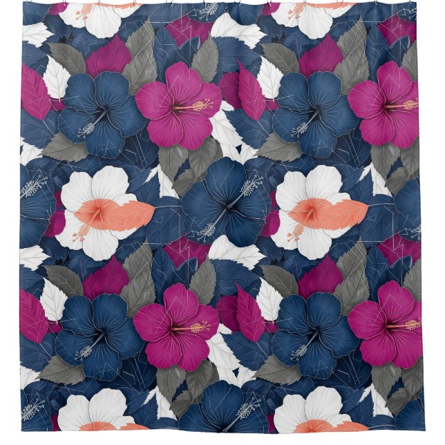 Elegant Blue Hibiscus Floral Pattern (2) Shower Curtain (Front)