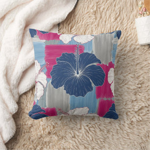 Elegant Blue Hibiscus Floral Pattern (2) Throw Pillow
