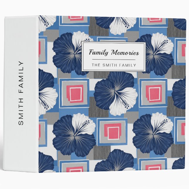 Elegant Blue Hibiscus Floral Pattern (3) 3 Ring Binder (Front/Spine)