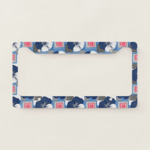 Elegant Blue Hibiscus Floral Pattern (3) License Plate Frame