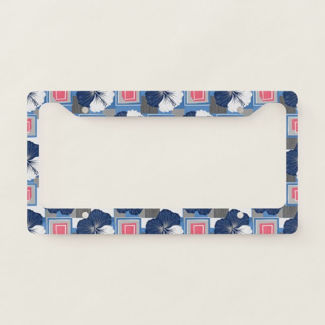 Elegant Blue Hibiscus Floral Pattern (3) License Plate Frame (Front)