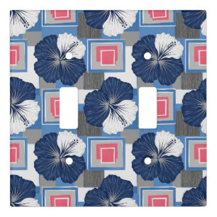 Elegant Blue Hibiscus Floral Pattern (3) Light Switch Cover