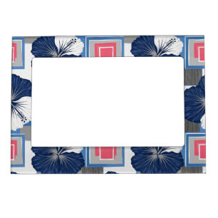 Elegant Blue Hibiscus Floral Pattern (3) Magnetic Frame