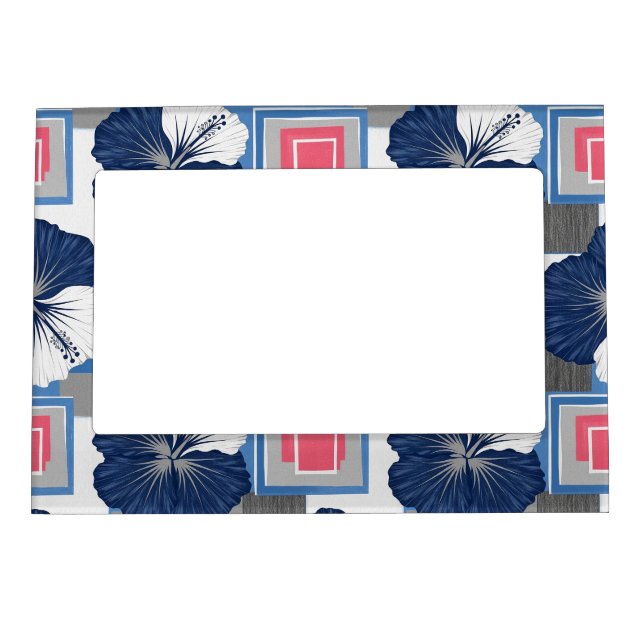 Elegant Blue Hibiscus Floral Pattern (3) Magnetic Frame (Front)