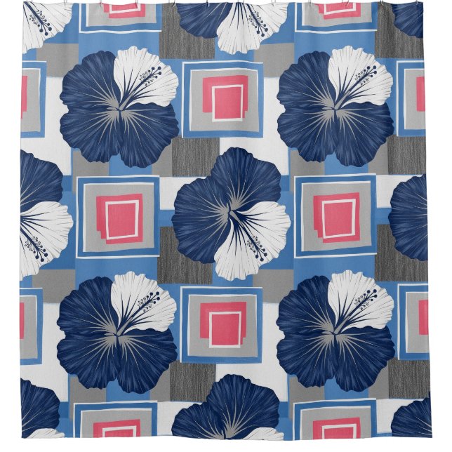 Elegant Blue Hibiscus Floral Pattern (3) Shower Curtain (Front)