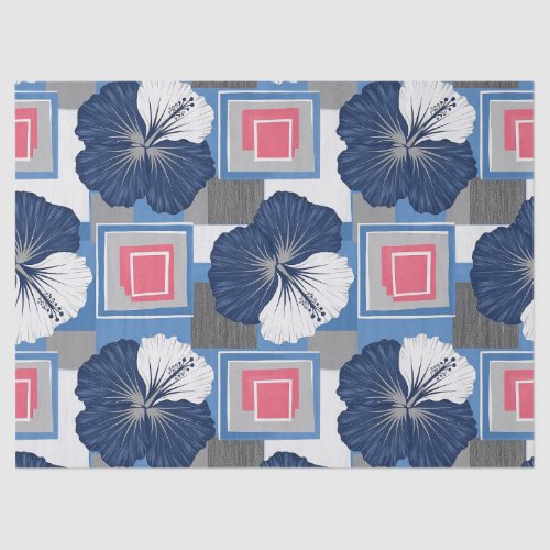 Elegant Blue Hibiscus Floral Pattern (3) Tissue Paper